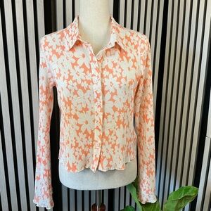 Le Lis Orange and White Floral Button-Down Shirt Sz M